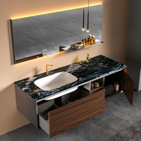 Meuble-lavabo de salle de bain d'hôtel moderne en marbre personnalisé avec miroir intelligent, armoire étanche et lavabo de style villa - Vente en gros