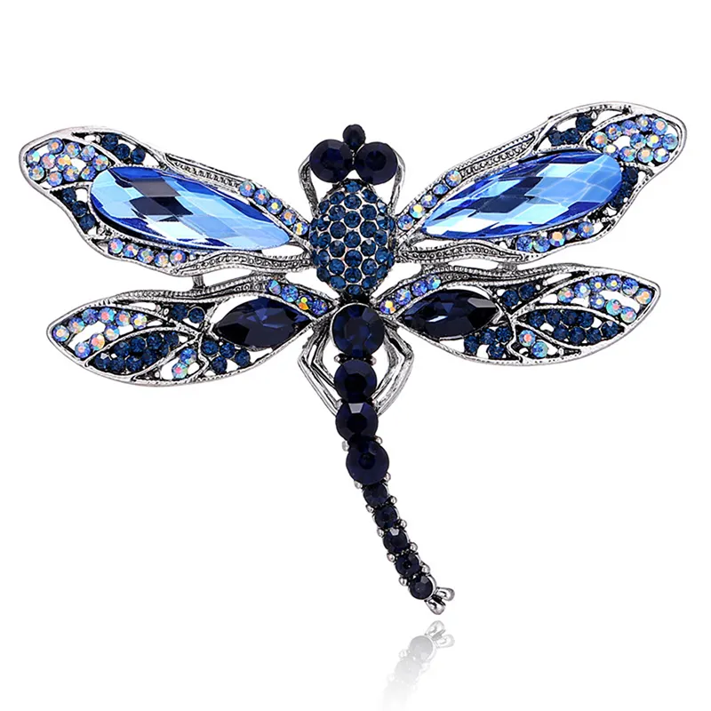 Spille a forma di libellula Vintage in cristallo blu per donna spille a forma di insetto di alta qualità accessori per cappotti regali di gioielli animali