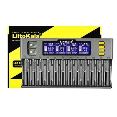 LiitoKala LiI-S12 Smart Charger 14 Slots - CE Certified Universal Charger for Li-ion/LiFePO4/Ni-MH/9V Batteries 18650, 26650, AA