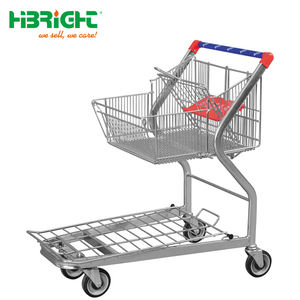 Heavy Duty Metal <b>Rolling</b> Cart with Wire Basket and Plastic Crate for Supermarket Restocking Warehouse Picking Logistics Trolley - Product Image 4