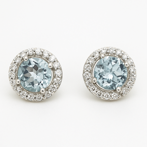 Pendientes de Topacio Azul con Halo de Circonitas en Plata de Ley Chapada en Rodio, Regalo Romántico para Boda, Compromiso, Aniversario, Fiesta - Product Image 2