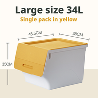 Boîte de rangement en plastique à grande ouverture frontale de 34 L, bac de rangement incliné à couvercle rabattable pour les jouets, les vêtements et les collations des enfants