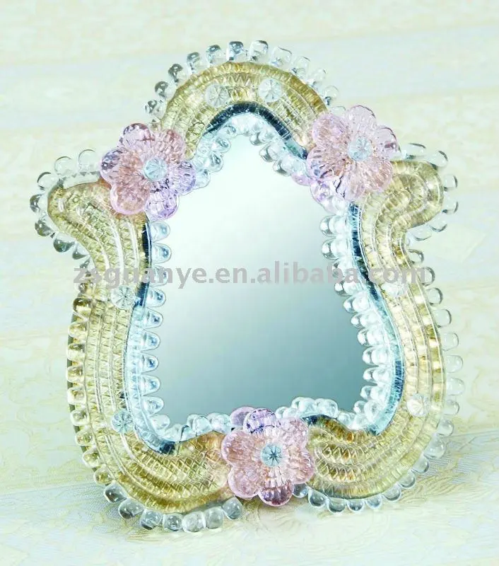 Moderna di Vendita Calda di Fantasia di Murano stile piccolo di vetro fatti a mano In Oro Rosa Dipinta Decorativo specchio Da Tavolo specchio cosmetico