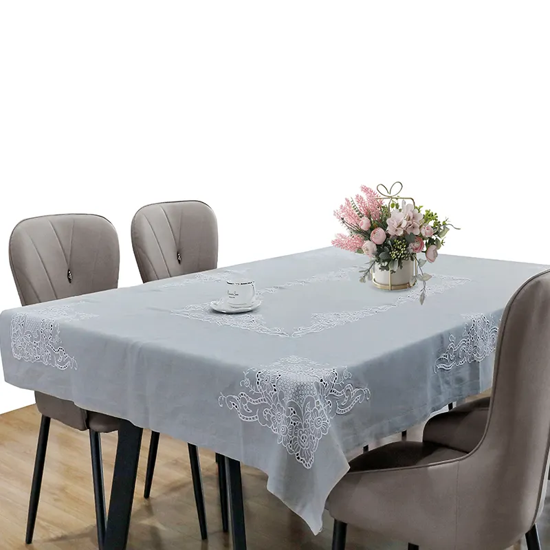 Toalha de mesa bordada de renda de algodão e linho artesanal, toalha de mesa para decoração de banquetes e restaurantes