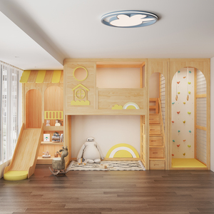 Lit superposé en bois massif à deux étages de style moderne JINS, avec garde-corps hauts, panneau de porte laqué, pour garçons, filles, chambre d'enfants - Product Image 1