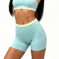 Shorts de cyclisme double couche respirants pour femmes, couleur bleue principale avec ceinture jaune, pour le sport, le fitness et le yoga