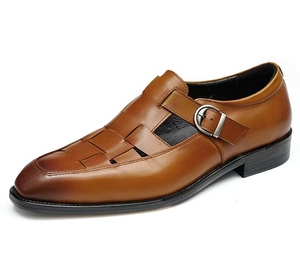 Chaussons pour hommes, sandales pour hommes, claquettes pour hommes, chaussures décontractées pour hommes, chaussures simples et polyvalentes en cuir véritable, pour le bureau, couleur claire - Product Image 6