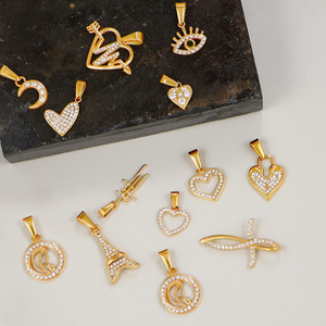 Ciondolo personalizzato 18K oro placcato titanio acciaio inox zircone diamante luna cuore occhio <span class=keywords><strong>Effel</strong></span> <span class=keywords><strong>torre</strong></span> ciondoli per collana fai da te - Product Image 5