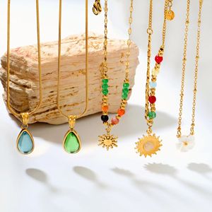 Collar con colgante de moda de acero inoxidable con forma de sol y engaste de bisel para mujer, regalo - Product Image 1