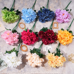 Bouquet de fleurs artificielles en soie, 9 têtes de pivoines et d'hibiscus simulées, pour décoration de mariage et de salon - Product Image 1