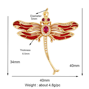 Pendentif jumbo en émail papillon libellule, couleur plaqué or véritable, fournitures de bijoux artisanaux M38 - Product Image 4