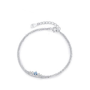 สร้อยข้อมือเงินแท้ S925 ประดับเพทายสีน้ำเงินและสีขาวทรงกลม ดีไซน์แบบซ้อนชั้น สำหรับผู้หญิง แฟชั่นจิวเวลรี่ รุ่นทองแดงปรับแต่งได้ - Product Image 1