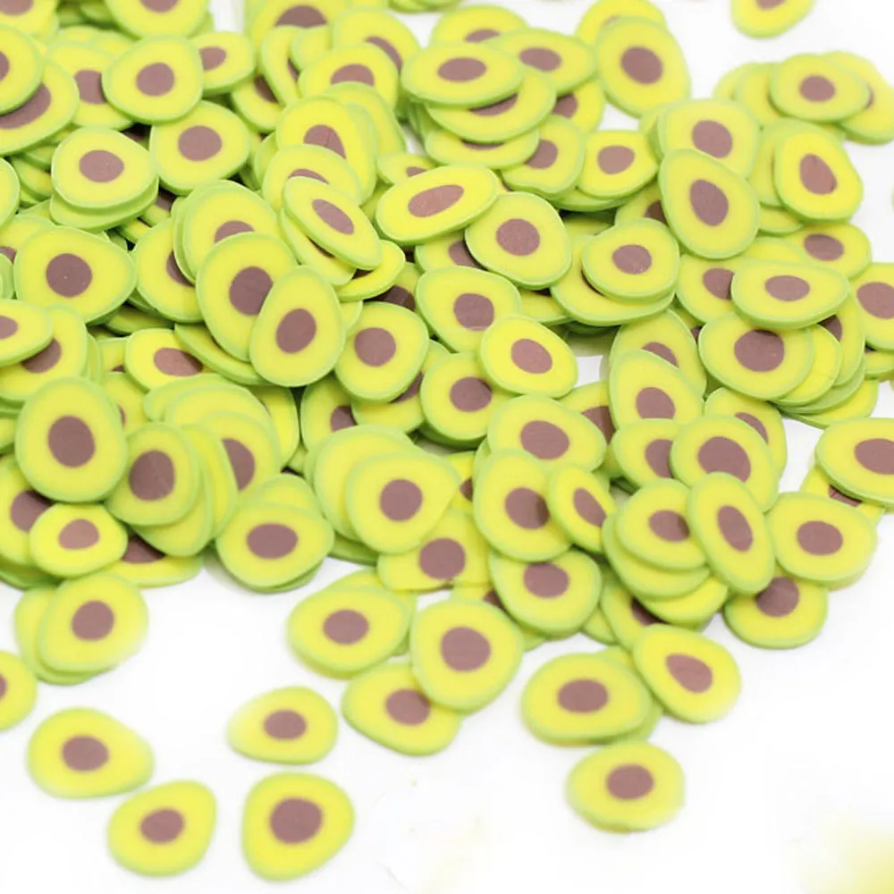 Зеленые ломтики авокадо в форме фруктов, декоративные части для маникюра, глиняные материалы для ногтей с принтом