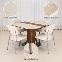 Ensemble de table à manger de luxe en gros avec 4 chaises, design nordique moderne, structure en bois et acier, mobilier pour salle à manger d'hôtel