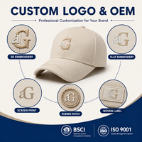Casquette de baseball brodée personnalisée 6 panneaux structurée en coton beige crème réglable unisexe décontractée pour l'extérieur OEM Vente en gros Faible MOQ