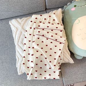Pijama con estampado de corazón crepé de algodón puro para mujer, cárdigan de solapa de manga larga, ropa de descanso cómoda, regalo suave de otoño - Product Image 4