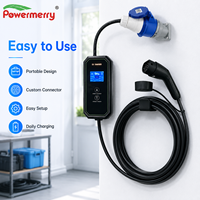 Nouveau chargeur EV portable de type 2 7 kW 32A 230V AC IP67, courant réglable, connecteur personnalisé, utilisation domestique européenne, Powermerry