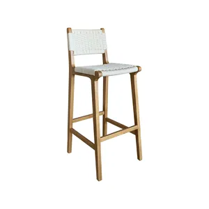 French Rope Weave Upholstered Wood Barstool High Chair For Bar Table HL525-RW1