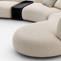 Ensemble de canapés modulaires en chenille courbés en forme de croissant de lune, avec double chaise longue, structure en bois de marron, mousse haute densité, style moderne et minimaliste