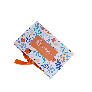 मिनी आकार कस्टम उपहार कार्ड पैकेजिंग नारंगी चुंबकीय रिबन धनुष टाई प्यारा कागज बक्से