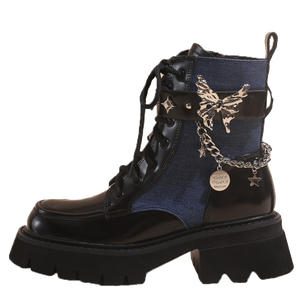 Botines de Mujer con Punta en Pico, Tacón Grueso, Diseño de Mariposa Abi, Estilo Británico Urbano, Vaqueros que Aumentan la Estatura - Product Image 2