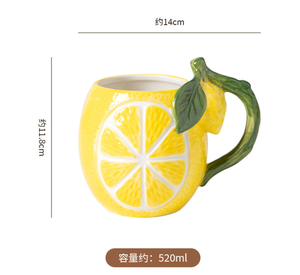 Taza de Cerámica con Forma de Limón 3D, Taza de Porcelana Pintada a Mano con Asa de Hoja de Limón, Taza de Café y Té Novedosa, Venta al por Mayor, Logotipo Personalizado - Product Image 3