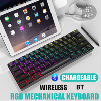 Keyboard Gaming Mekanik Dua Mode, Keyboard Nirkabel DK61 61 Kunci, Sumbu Mekanik RGB Pencahayaan Banyak untuk Gamer Pc