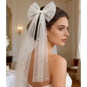 <span class=keywords><strong>Voile</strong></span> en tulle avec nœud PESENAR pour future mariée, <span class=keywords><strong>voile</strong></span> décoré de perles blanches pour enterrement de vie de jeune fille et fête prénuptiale - Product Image 5