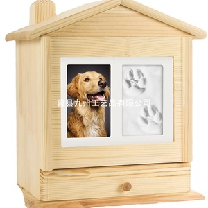 Wooden Pet Urn With Photo Frame Mini House Pine Wood 23x15.5x25.5cm For Pet <b>Memorials</b> - Product Image 2