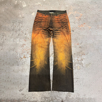 Jean délavé dégradé motif tigre 13oz 2026, orange coucher de soleil, pour homme, style avant-gardiste Y2K streetwear