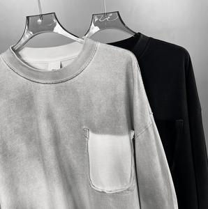 New Heavy Cotton Dirty Wash Oversized Faded T Shirt Mens Blank Vintage Spray Painted Damaged <strong>Fake</strong> Pocket <strong>Clothing</strong> Tops in Bulk - Product Image 4