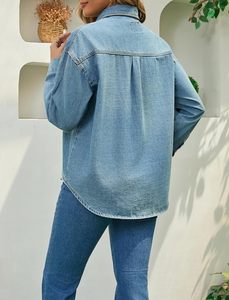 Chaqueta Camisera de Mezclilla para Mujer, Corte Holgado, con Botones, Estilo Utilitario, Hombros Caídos, Nylon/Algodón - Product Image 6