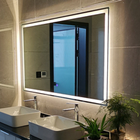 Miroir LED intelligent moderne avec affichage de la météo, de l'heure, de la température et de l'humidité, dimmable, anti-buée, mural, pour hôtel de luxe
