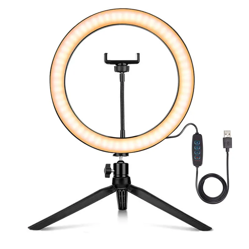 Ring light de led com suporte ajustável para câmera, suporte para mesa, iluminação para câmera, maquiagem, vídeo, conferência, selfie, anel