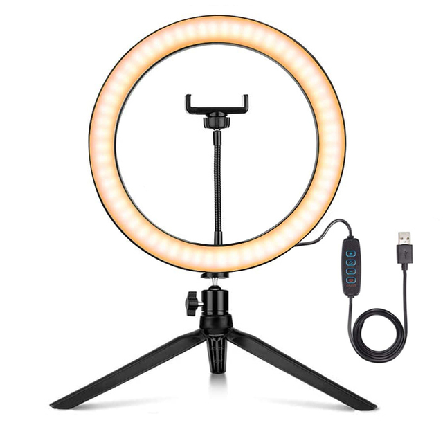 Ring Light Table Lamp Adjustable Holder Camera Lighting Live Stream Makeup Video Conference TikTok LED Selfie Ring Light Webcam