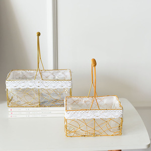 Iron gold <b>flower</b> <b>basket</b>, hand-held woven gift <b>basket</b>, <b>flower</b> arrangement <b>basket</b>, fruit storage <b>basket</b>, suitable <b>for</b> gifting. - Product Image 2