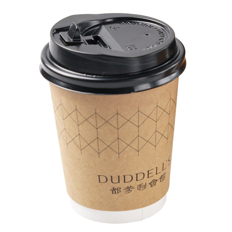 Disposable takeaway double wall  kraft hot drink paper coffee cups Paper Cup With Lid