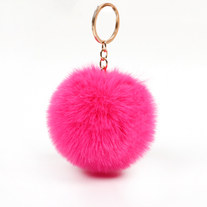 Mode Pom Pom Ball Porte-clés Boule Porte-clés pour Cadeau Moelleux Fourrure Pompon Fourrure Mignon Puffy Lapin En Peluche HY Rond 1pc/opp Sac 2-3 Jours - Product Image 2