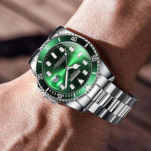 Montre à quartz pour homme Binbond 920, bracelet en acier inoxydable, lumineuse, résistante à l'eau 30M, cadran vert de luxe, tendance pour homme - Product Image 3