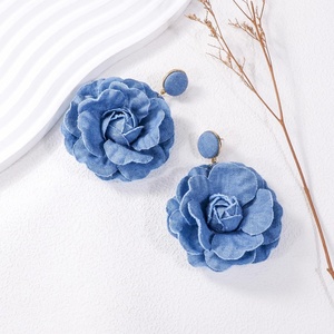 European and American Super Fairy Art <b>Earrings</b> New Trendy Hanging Fabric Flower <b>Drop</b> <b>Earrings</b> for Women Alloy Material - Product Image 3