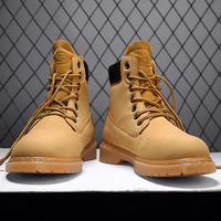 Bottes montantes en cuir PU pour l'automne et l'hiver, bottes rhubarbe rétro britanniques, chaussures chaudes en peluche jaunes pour hommes