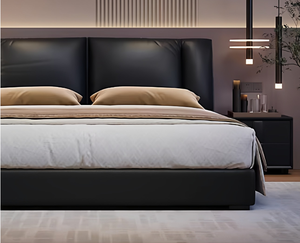 <span class=keywords><strong>Lit</strong></span> double moderne italien de luxe en cuir noir pour chambre principale, très grand (1,8 mètre), avec rangement, confortable, taille Queen/King - Product Image 6