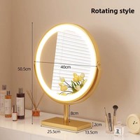 Table de toilette en métal de style Art déco haut de gamme pour chambre principale, grand miroir de maquillage de bureau avec lumière rotative pour usage domestique