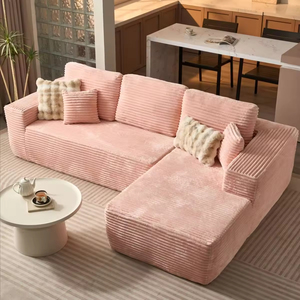 Sofá Seccional de Lujo en Forma de L, Combinación de Esponja y Terciopelo, Modular, Tapizado en Tela para Sala de Estar - Product Image 1