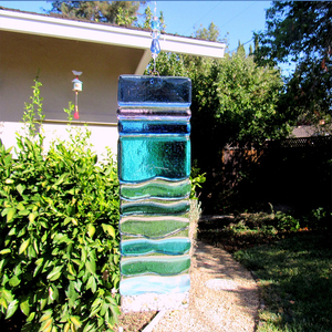 Art mural en verre fusionné, turquoise, bleu océan, motif <span class=keywords><strong>de</strong></span> vagues, art artisanal en verre fusionné, attrape-soleil, design en verre fusionné, panneau en verre - Product Image 3
