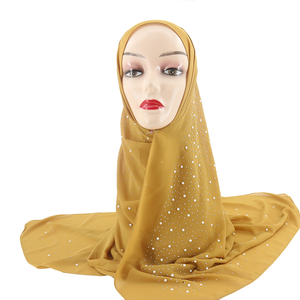 2022 perlas piedras gasa musulmán <span class=keywords><strong>Hijab</strong></span> bufanda larga chales islámicos diamantes de imitación bufandas musulmanas pañuelo para la cabeza - Product Image 2
