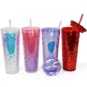 Nouveauté 2023, Populaire, MOQ faible, Personnalisable, Gobelet Venti 24oz à double paroi en plastique mat, à motifs cloutés, motif grille et ananas - Product Image 2