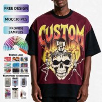 Camiseta de Manga Corta Oversize Personalizada, Formal, de Punto Sólido, 100% Algodón, Gruesa, con Bloques de Color, Lavado Ácido y Efecto Desgastado