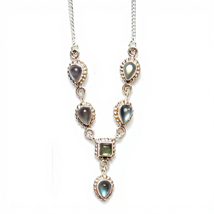 Blue Fire Labradorite Pure 925 Silver Handmade Necklace With Elegant Link Design For Casual Wear Women Crystal Jewelry - Product Image 1