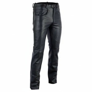 Pantalon en cuir droit de haute qualité pour hommes personnalisé à la mode manque et brun mélange-couleur bouton braguette fermeture Service OEM - Product Image 2